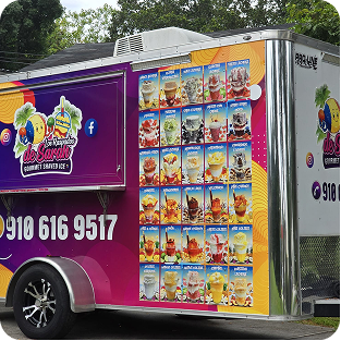 Custom branded food trailer vehicle wrap