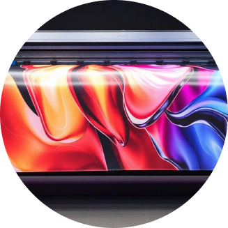 Colorful material being produced on a large-format printer